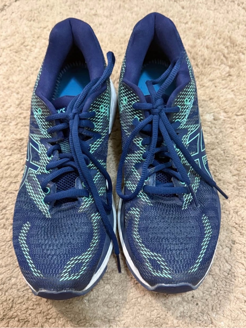 Asics Navy Blue Running Shoes with Teal Accents
